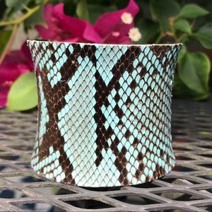 Blue Snakeskin Stainless Steel Wide Cuff Bracelet